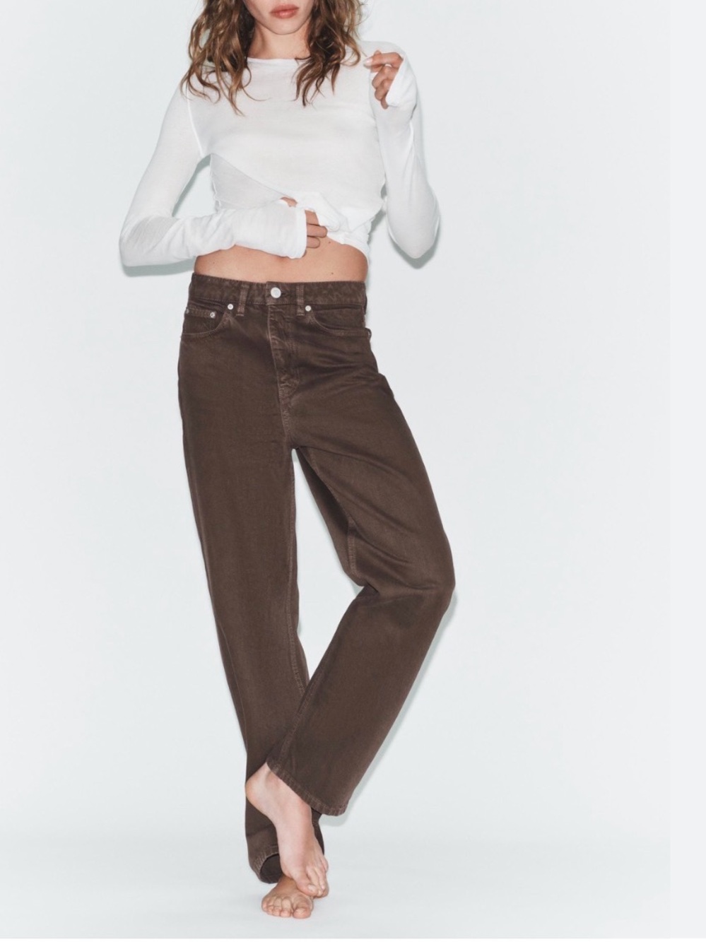 Zara TRF Mom Fit Hi Rise Jean Brown